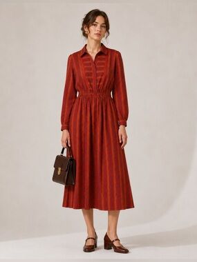 Vintage 80s Jack Mulqueen Silksational Midi Dress, Red Abstract Pattern, Size S